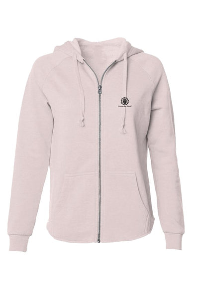 Womens Lightweight Wash Zip Hoodie Crown and Shield logo